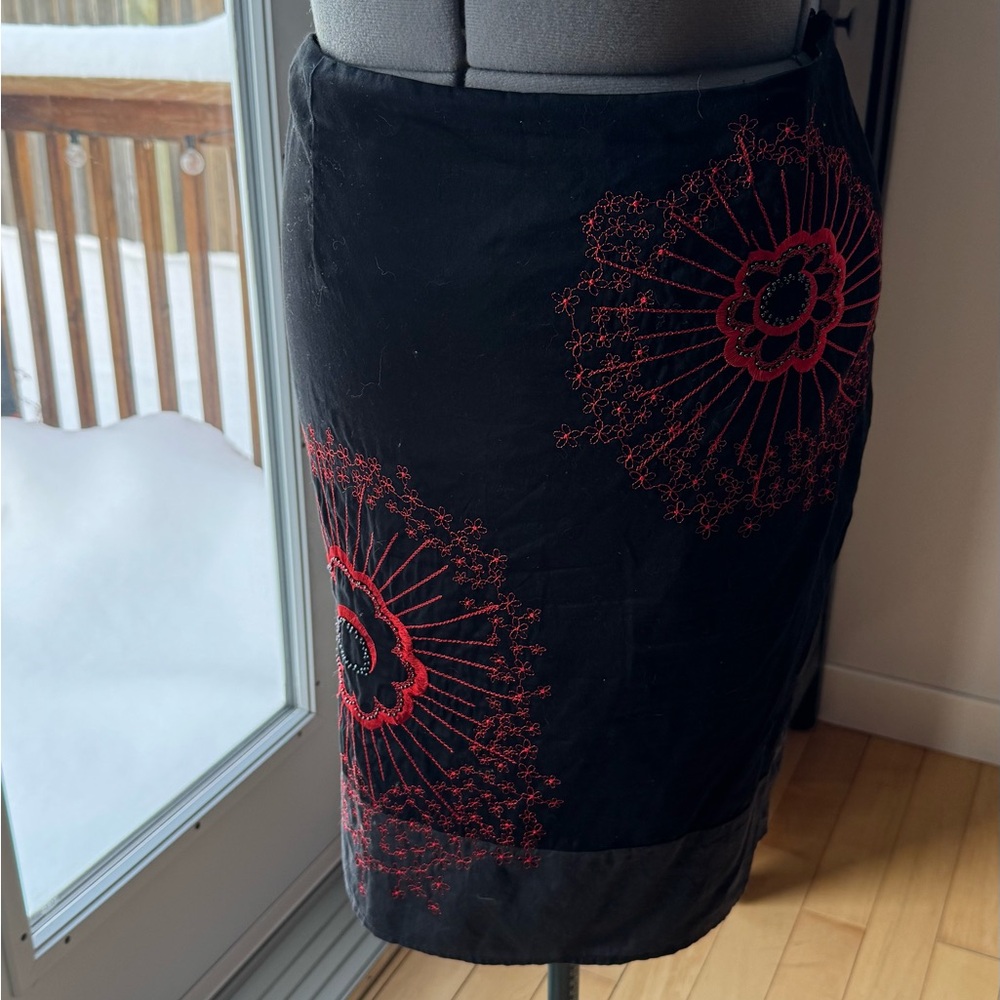 Monsoon Black Skirt with Red Embroidery